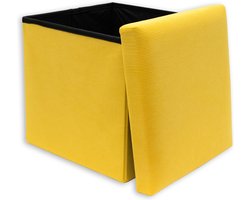 Intirilife Opvouwbaar zitkrukje 38 x 38 x 38 cm in GEEL - Zitkubus met opbergruimte en deksel van stof in ribfluweellook - Zitkubus voetensteun opbergdoos kist bankzitting