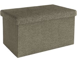 Intirilife Opvouwbare bank 49x30x30 cm in BERNSTEIN BRUIN - Zitkubus met opbergruimte en deksel van stof in linnenlook - Zitkubus voetensteun Opbergkist Kruk zitting