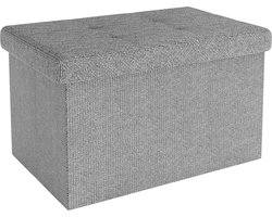 Intirilife Opvouwbare bank 49x30x30 cm in FELS GREY - Zitkubus met opbergruimte en deksel van stof met holtes - Zitkubus voetensteun opbergbox kist zitkruk