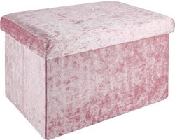 Intirilife Opvouwbare bank 49x30x30 cm in fluweel rosé - zitkubus met opbergruimte en deksel met fluwelen hoes - zitkubus voetensteun opbergkist zitkruk