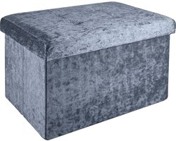 Intirilife Opvouwbare bank 49x30x30 cm in fluweelgrijs - Zitkubus met opbergruimte en deksel met fluwelen hoes - Zitkubus voetensteun opbergbox kist zitkruk