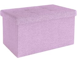 Intirilife Opvouwbare bank 49x30x30 cm in LOTUS ROSA - Zitkubus met opbergruimte en deksel van stof met holtes - Zitkubus voetensteun opbergbox kist zitkruk