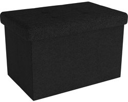 Intirilife Opvouwbare bank 49x30x30 cm in PIANO ZWART - Zitkubus met opbergruimte en deksel van stof met holtes - Zitkubus voetensteun opbergbox kist zitkruk