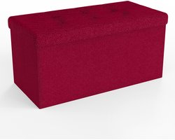 Intirilife Opvouwbare bank 76x38x38 cm in CHERRY RED - Zitkubus met opbergruimte en deksel van stof met holtes - Zitkubus voetensteun opbergbox kist zitkruk