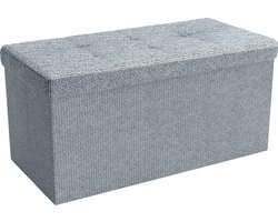 Intirilife Opvouwbare bank 76x38x38 cm in FELS GREY - Zitkubus met opbergruimte en deksel van stof met holtes - Zitkubus voetensteun opbergbox kist zitkruk