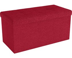 Intirilife Opvouwbare bank 76x38x38 cm in GRANAT RED - Zitkubus met opbergruimte en deksel van stof met holtes - Zitkubus voetensteun opbergbox kist zitkruk