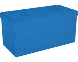 Intirilife Opvouwbare bank 76x38x38 cm in OCEAN BLUE - Zitkubus met opbergruimte en deksel van stof met holtes - Zitkubus voetensteun opbergbox kist zitkruk