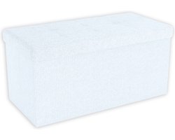 Intirilife Opvouwbare bank 76x38x38 cm in SNOW WHITE - Zitkubus met opbergruimte en deksel van stof met holtes - Zitkubus voetensteun opbergbox kist zitkruk