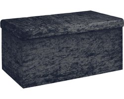 Intirilife Opvouwbare bank 76x38x38 cm in zwart fluweel - zitkubus met opbergruimte en deksel met fluwelen hoes - zitkubus voetensteun opbergkist zitkruk