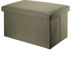 Intirilife Opvouwbare bank 78x38x38 cm in BERNSTEIN BRUIN - Zitkubus met opbergruimte en deksel van stof in linnenlook - Zitkubus voetensteun opbergkist kruk zitting