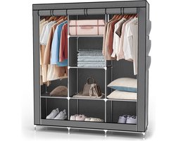 Intirilife opvouwbare garderobekast 130x175x45 cm in ASH GREY - Vouwkast met ritssluiting Stoffen garderobekast Garderobekast met kledingroede, vakken en zijvak - campinggarderobekast stoffen garderobekast