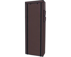 Intirilife opvouwbare kledingkast 170x58x28 cm in COCONUT BROWN - Met ritssluiting stoffen garderobe Garderobe schoenenrek met 9 opbergvakken - Campinggarderobe textiel kapstok