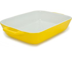 Intirilife Porseleinen Ovenschaal in Geel - Buitenmaat 26 x 17 x 5 cm - Binnenmaat 20 x 15.5 x 4 cm Bakvorm