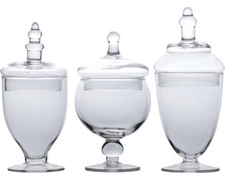 Intirilife Set van 3 Victoriaanse Stijl Snoeppotten - 25 x 11.5 / 22.5 x 10.1 / 21 x 12 cm - Vintage, voor Snoep, Koekjes, Glazen Pot met Deksel, Decoratie, Bewaarpot, Container