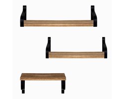Intirilife Set van 3 wandplanken in hout - zwevende planken 3 stuks met schroeven en pluggen - plank met 2 montagemogelijkheden - rustieke wandplanken voor woonkamer, keuken, werkkamer - vintage bruin-zwart