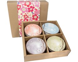 Intirilife Set van 4 schalen in 4 kleuren in stijlvolle geschenkdoos - 11.2 x 5.8 cm - Japans servies set met kersenbloesem ontwerp