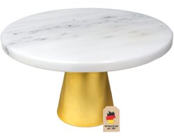 Intirilife Taartplateau, Taartstandaard met Gouden Voet en Marmeren Plaat - 20 x 11.3 cm - Bord, Schaal voor Taarten, Vlaaien, Ronde Serveerschaal voor Gebak