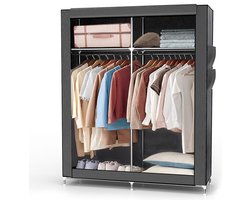 INTIRILIFE Vouwkast 108x170x45 cm in asgrijs - met ritssluiting stoffen kast kledingkast met kledingstang, vakken en zijzak - camping steekkast textiel garderobe