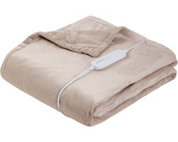 Inventum HB185T elektrische verwarmde bovendeken 180x130 cm - Eenpersoons - 4 warmtestanden - Uitwasbaar - Automatische uitschakeling - Fleece - Taupe