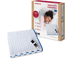 Inventum HN1312V elektrische onderdeken 150x80 cm - 1 persoons - Warmtedeken - 4 warmtestanden - Aparte voetzone - Fleece/Katoen - Wit/Blauw