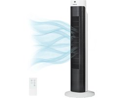 Inventum VTO812WA - Torenventilator - 3 snelheden - 3 windtypes - Afstandsbediening - Timer - 76,5 cm hoog - 85 graden oscillatie - Wit/Zwart