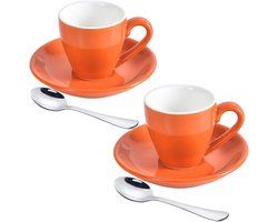 ionEgg Porcelain Espresso Cup with Saucer and Stainless Steel Mini Spoons, Espresso Shot Cup, 80ml/2.5 Ounce, Pack of 2, Orange