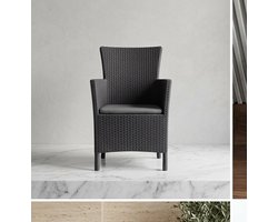 Iowa 3-delige Balkonset – Compacte Rattan Look Tuinmeubelset met 2 Stoelen en Tafel – Weerbestendig & UV-bestendig Kunststof Balkonmeubilair met Kussens – Grafietgrijs