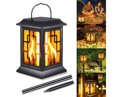 IP65 waterdichte buitenlamp op zonne-energie met realistisch vlameffect, aan/uit-schakelaar en 2 lichtstanden.