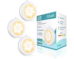 Iqonic Kastverlichting met Bewegingssensor - Draadloze Ledlamp - Onderbouw LED Lamp op Batterij - 3 Stuks - Warm Wit