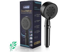 Iridescent Ludoris Luxe Douchekop - Douchekop - Doucheset - Douchekop Hoge druk - Verstelbaar - Regendouchekop - Waterbesparende Douchekop - Regendouche - Handdouche - 5 Standen - Met Stop Knop - Mat Zwart