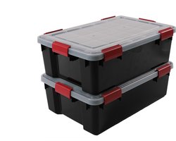 IRIS Airtight Opbergbox - 30L - Kunststof - Zwart/Transparant/Rood - Set van 2