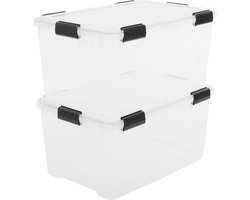 IRIS Airtight Opbergbox - 50L - Kunststof - Transparant/Zwart - Set van 2