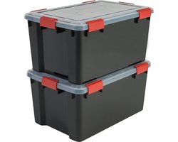 IRIS Airtight Opbergbox - 50L - Kunststof - Zwart/Rood - Set van 2