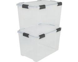 IRIS Airtight Opbergbox - 70L - Kunststof - Transparant/Zwart - Set van 2