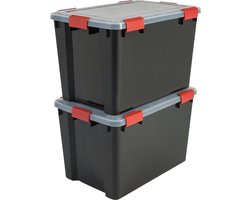 IRIS Airtight Opbergbox - 70L - Kunststof - Zwart/Rood - Set van 2