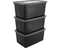 IRIS Clearbox Opbergbox - 50L - Kunststof - Zwart/Grijs - Set van 3