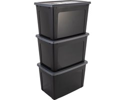 IRIS Clearbox Opbergbox - 70L - Kunststof - Zwart/Grijs - Set van 3