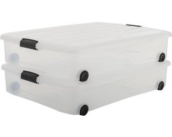 IRIS Clearbox Opbergbox - onder-het-bed - 50L - Transparant - Met Wielen - Set van 2