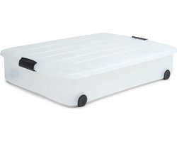 IRIS Clearbox Opbergbox - onder-het-bed - met half te openen deksel - 50L - Kunststof - Transparant - Met Wielen