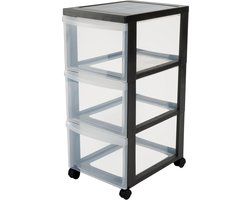 IRIS Design Chest ladekast - 3 diepe lades - Kunststof - Zwart/Transparant