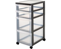 IRIS Design Chest ladesysteem - 4 lades - 2 x 7.5 l - 2 x 15 l - Kunststof - Zwart/Transparant - Met wieltjes