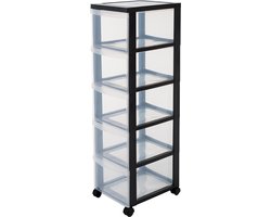 IRIS Design Chest ladesysteem - 5 diepe lades - Kunststof - Zwart/Transparant - Met wieltjes
