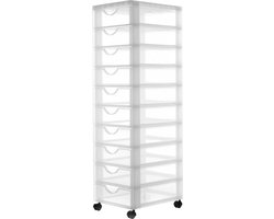 IRIS Easygrip Chest ladekast - 10 lades x 7,5L - Kunststof - Wit/Transparant - Met wieltjes