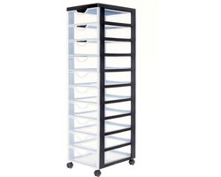 IRIS Easygrip Chest ladekast - 10 lades x 7,5L - Kunststof - Zwart/Transparant - Met wieltjes