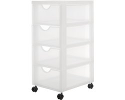 IRIS Easygrip Chest ladekast - 4 lades x 11,25L - Kunststof - Wit/Transparant - Met wieltjes