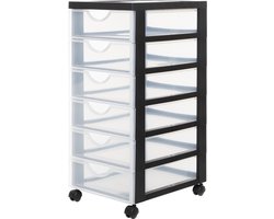 IRIS Easygrip Chest ladekast - 6 lades x 7,5L - Kunststof - Zwart/Transparant - Met wieltjes