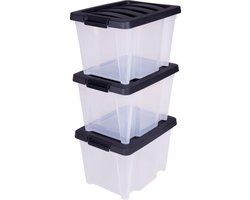 IRIS Handybox Opbergbox - 15L - Kunststof - Transparant/Zwart - Set van 3