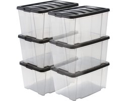 IRIS Handybox Opbergbox - 45L - Kunststof - Transparant/ Zwart - Set van 6