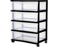 IRIS New Wide Chest ladesysteem - 4 lades x 30L - Kunststof - Zwart/Transparant - Met wielen