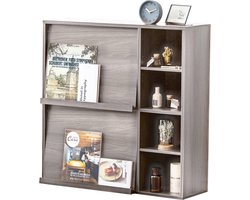 Iris Ohyama, Furniture Shelving Bookcase with 2 Hinged Doors and 4 Compartments Modular Office Bedroom Living Room Dining Room -, oak grey, 2 double doors